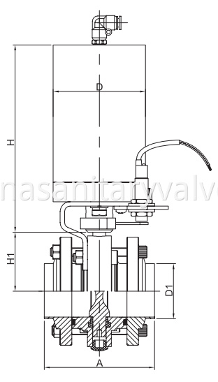 Food Grade Pneumatic 3PCS Butterfly Valves 3A SMS ISO DS